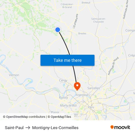 Saint-Paul to Montigny-Les-Cormeilles map