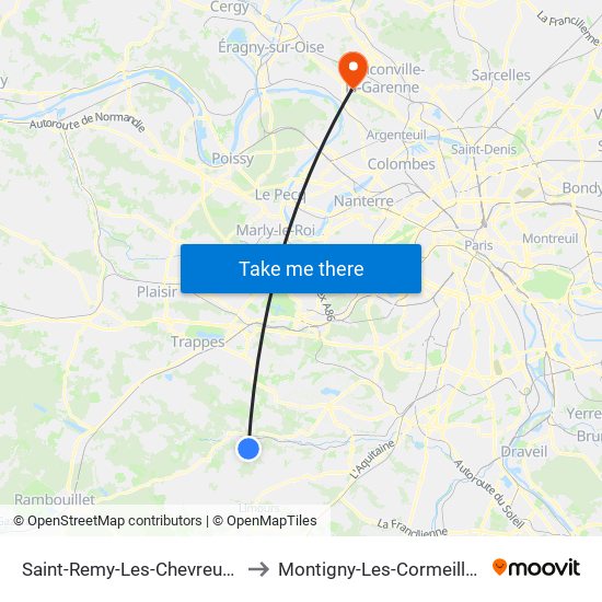 Saint-Remy-Les-Chevreuse to Montigny-Les-Cormeilles map