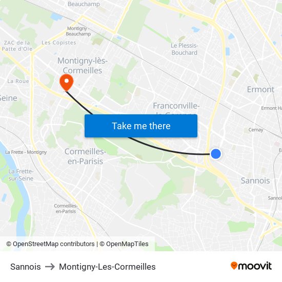 Sannois to Montigny-Les-Cormeilles map