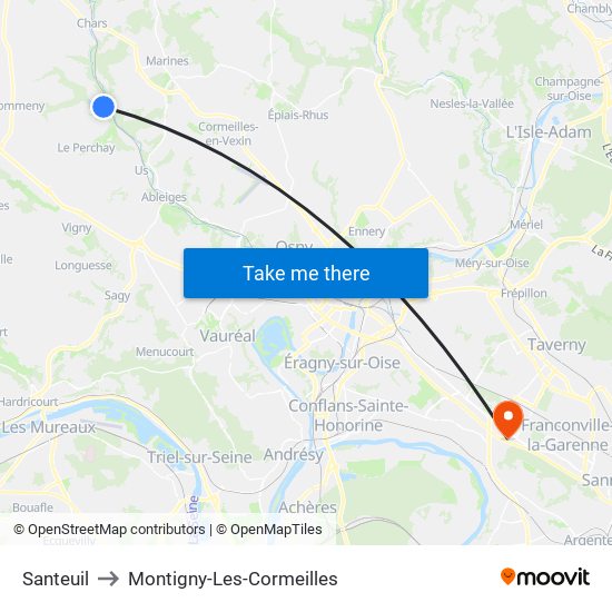Santeuil to Montigny-Les-Cormeilles map