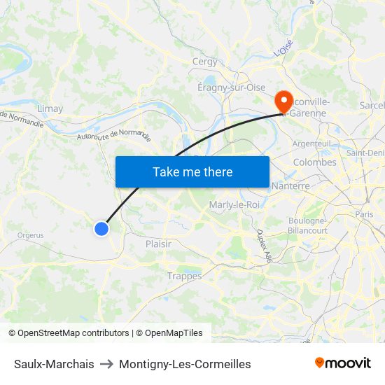 Saulx-Marchais to Montigny-Les-Cormeilles map