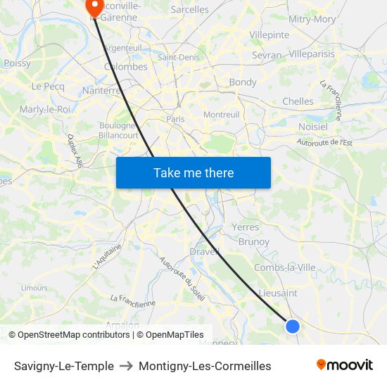 Savigny-Le-Temple to Montigny-Les-Cormeilles map