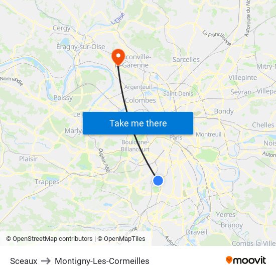 Sceaux to Montigny-Les-Cormeilles map