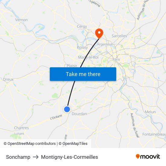 Sonchamp to Montigny-Les-Cormeilles map