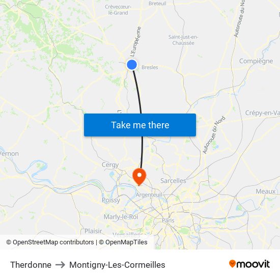 Therdonne to Montigny-Les-Cormeilles map