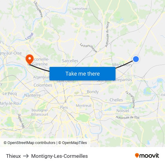 Thieux to Montigny-Les-Cormeilles map