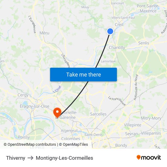 Thiverny to Montigny-Les-Cormeilles map