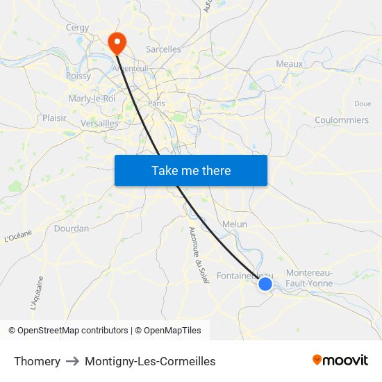 Thomery to Montigny-Les-Cormeilles map