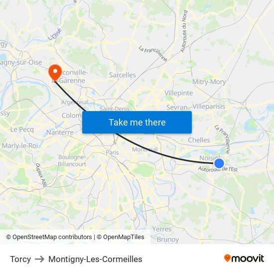 Torcy to Montigny-Les-Cormeilles map