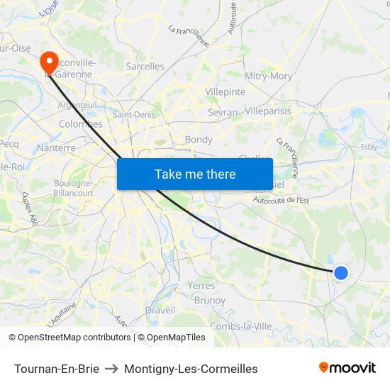 Tournan-En-Brie to Montigny-Les-Cormeilles map