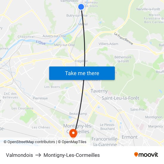 Valmondois to Montigny-Les-Cormeilles map