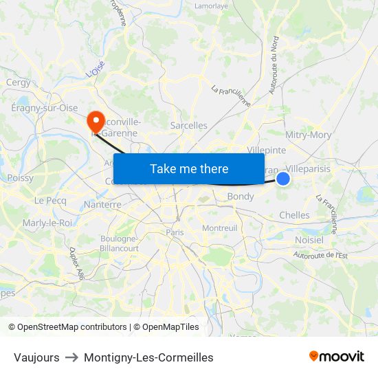 Vaujours to Montigny-Les-Cormeilles map