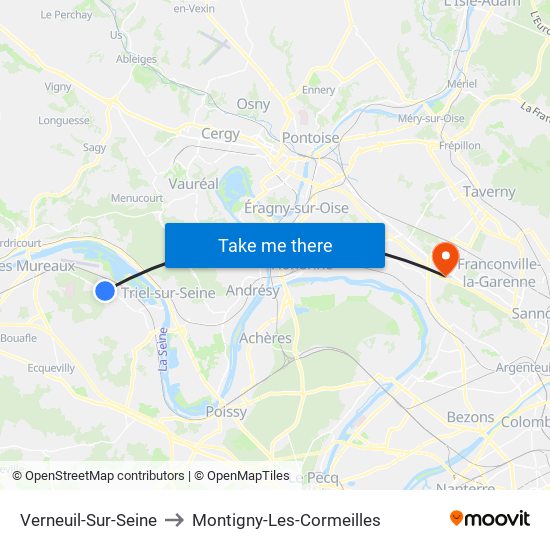Verneuil-Sur-Seine to Montigny-Les-Cormeilles map