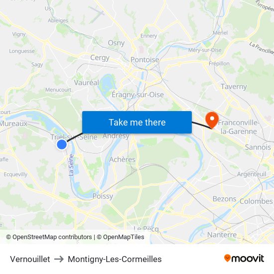 Vernouillet to Montigny-Les-Cormeilles map