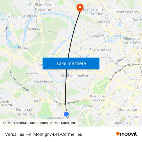 Versailles to Montigny-Les-Cormeilles map