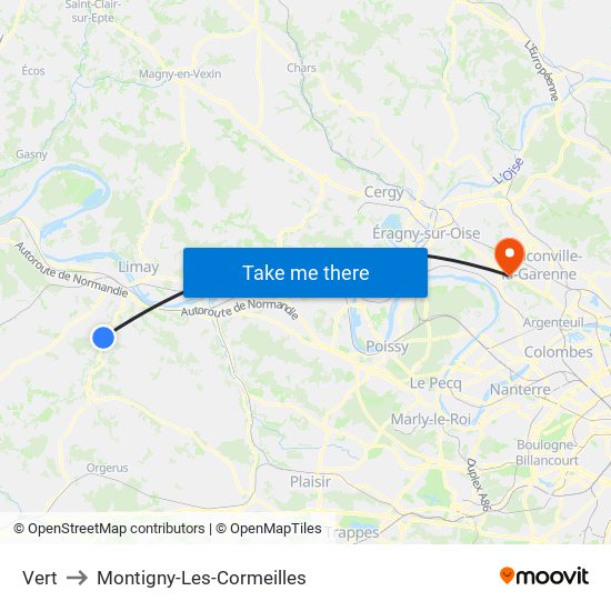 Vert to Montigny-Les-Cormeilles map