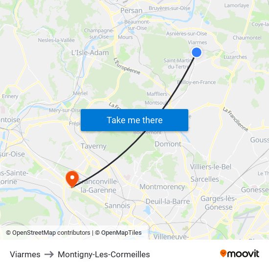 Viarmes to Montigny-Les-Cormeilles map
