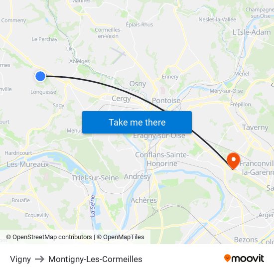 Vigny to Montigny-Les-Cormeilles map