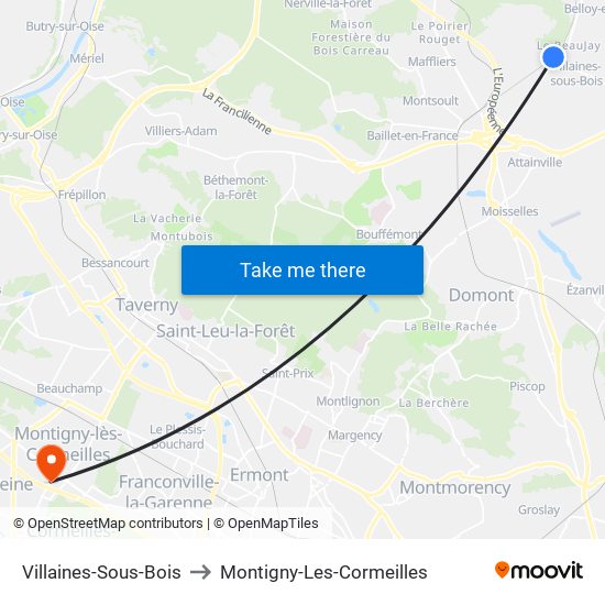 Villaines-Sous-Bois to Montigny-Les-Cormeilles map
