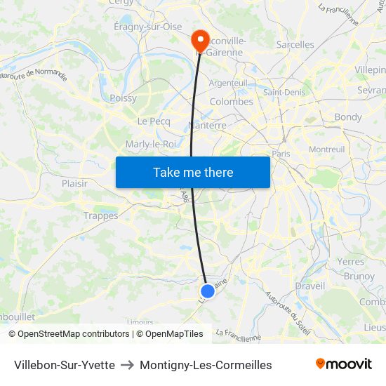 Villebon-Sur-Yvette to Montigny-Les-Cormeilles map