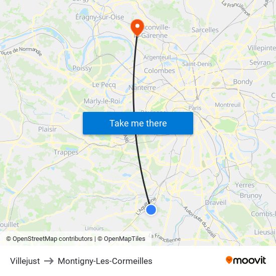 Villejust to Montigny-Les-Cormeilles map