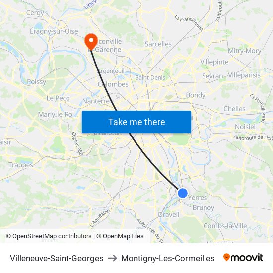 Villeneuve-Saint-Georges to Montigny-Les-Cormeilles map