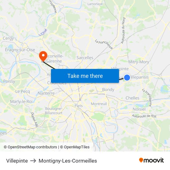 Villepinte to Montigny-Les-Cormeilles map