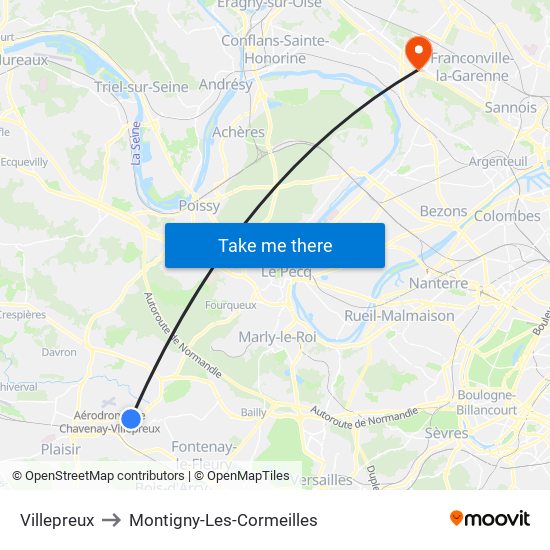 Villepreux to Montigny-Les-Cormeilles map