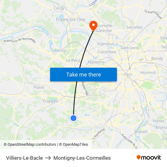 Villiers-Le-Bacle to Montigny-Les-Cormeilles map