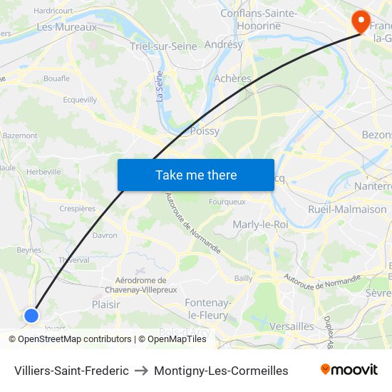 Villiers-Saint-Frederic to Montigny-Les-Cormeilles map