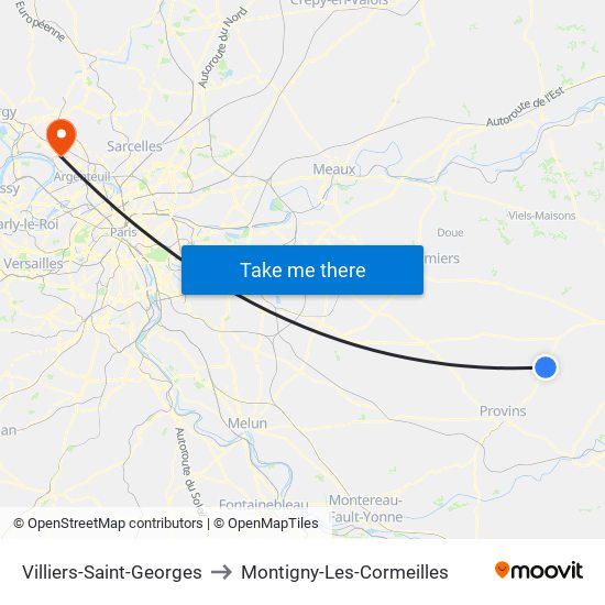 Villiers-Saint-Georges to Montigny-Les-Cormeilles map