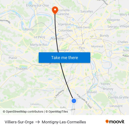 Villiers-Sur-Orge to Montigny-Les-Cormeilles map