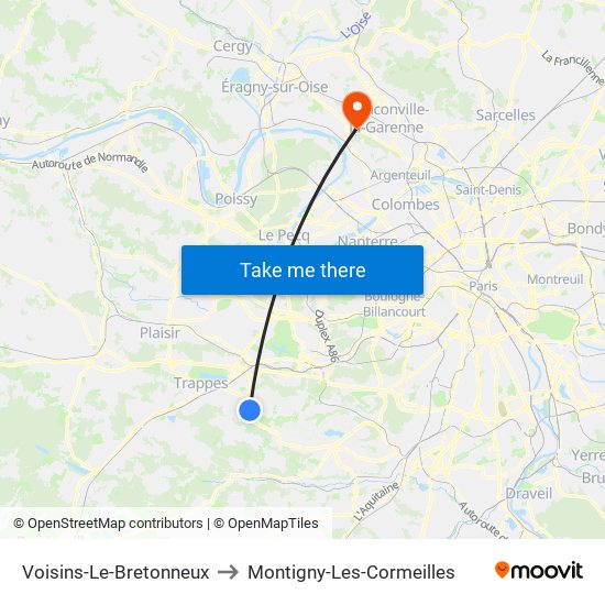 Voisins-Le-Bretonneux to Montigny-Les-Cormeilles map