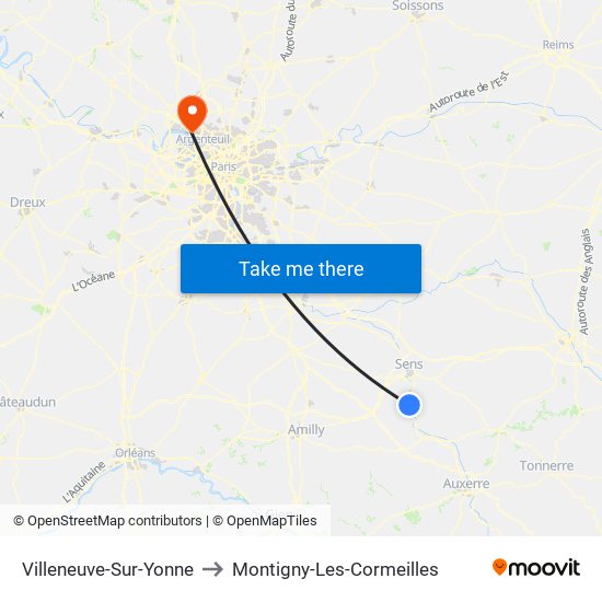 Villeneuve-Sur-Yonne to Montigny-Les-Cormeilles map