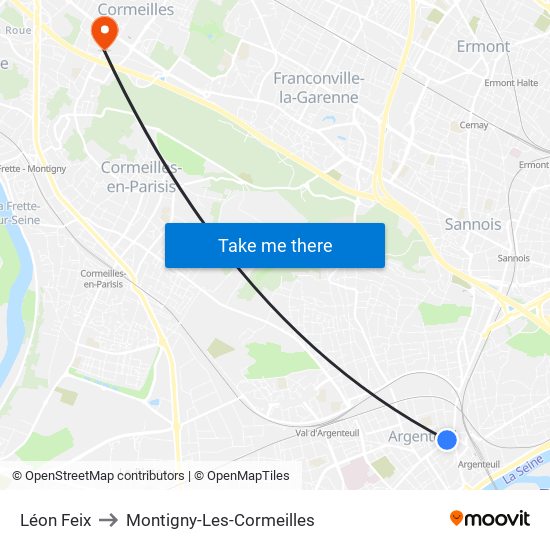Léon Feix to Montigny-Les-Cormeilles map