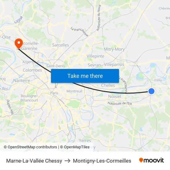 Marne-La-Vallée Chessy to Montigny-Les-Cormeilles map