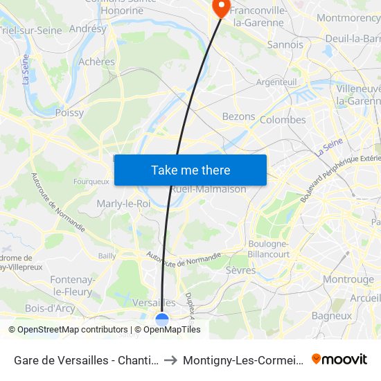 Gare de Versailles - Chantiers to Montigny-Les-Cormeilles map