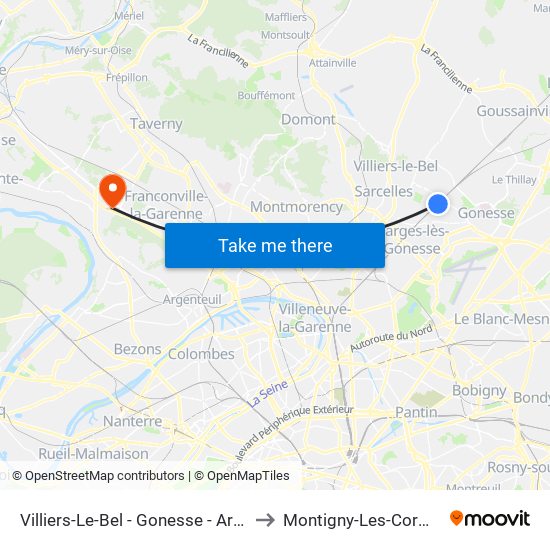 Villiers-Le-Bel - Gonesse - Arnouville to Montigny-Les-Cormeilles map