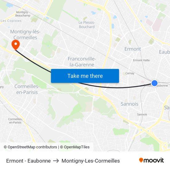 Ermont - Eaubonne to Montigny-Les-Cormeilles map