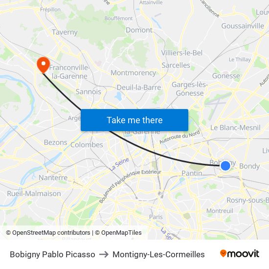 Bobigny Pablo Picasso to Montigny-Les-Cormeilles map