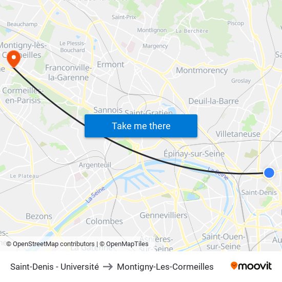 Saint-Denis - Université to Montigny-Les-Cormeilles map