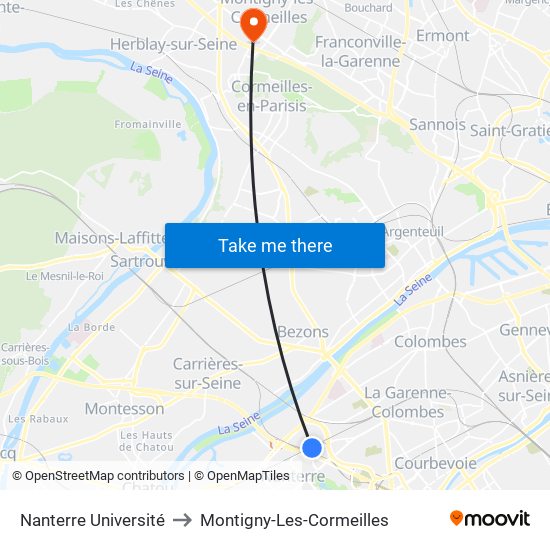 Nanterre Université to Montigny-Les-Cormeilles map