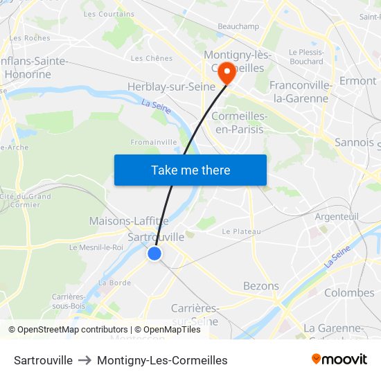 Sartrouville to Montigny-Les-Cormeilles map