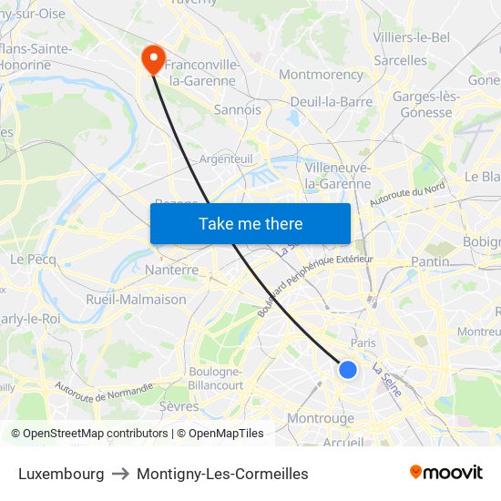 Luxembourg to Montigny-Les-Cormeilles map