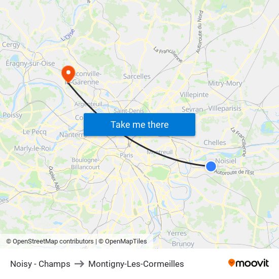 Noisy - Champs to Montigny-Les-Cormeilles map