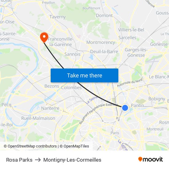 Rosa Parks to Montigny-Les-Cormeilles map