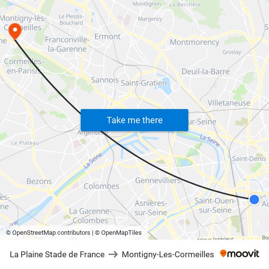 La Plaine Stade de France to Montigny-Les-Cormeilles map