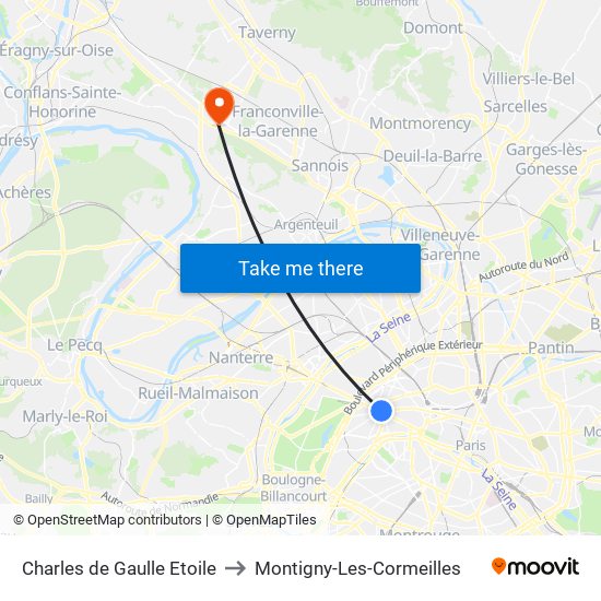 Charles de Gaulle Etoile to Montigny-Les-Cormeilles map