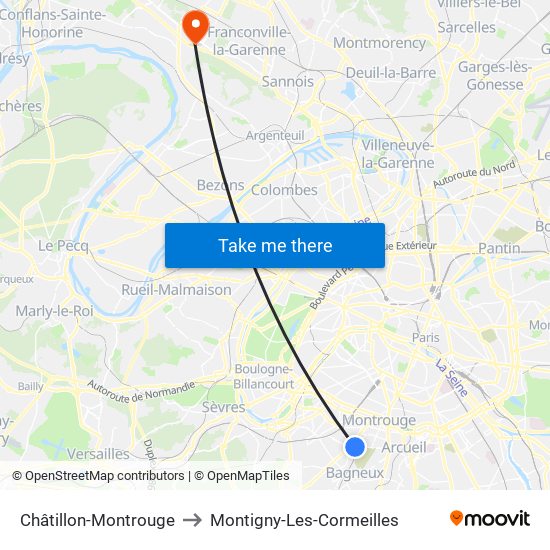 Châtillon-Montrouge to Montigny-Les-Cormeilles map