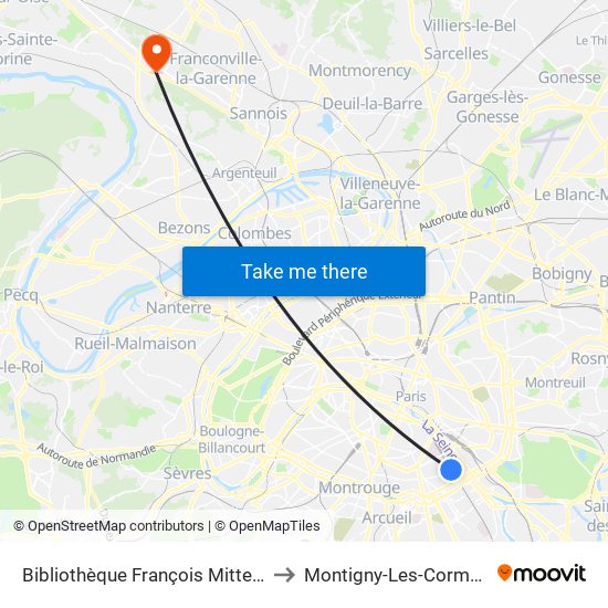 Bibliothèque François Mitterrand to Montigny-Les-Cormeilles map